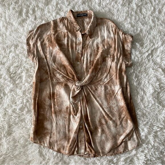 Shop Neighbor LA Tan White Acid Wash Boxy Fit Oversized Shirt Size S - Picture 5 of 6